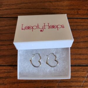 White Gold Heart Hoop Earrings